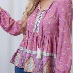 202025-4 Iris Maxi Purple Tassel Floral Top