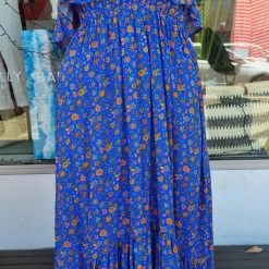 OZ RESORT Royal Blue Floral Bandeau Maxi Dress 100 % Rayon