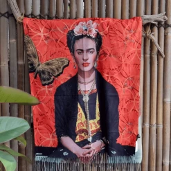 Zura Frida Kahlo Reversable Wool Scarf - Pink Flowers