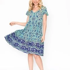 One Summer Kimberley V Neck Short Sleeve Aqua Dress