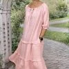 La Strada LSD21-996P Wide Neck Shoulder Linen Cotton Dress Rosa Pink
