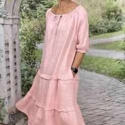 La Strada LSD21-996P Wide Neck Shoulder Linen Cotton Dress Rosa Pink
