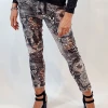 La Strada Multi Print Charcoal Jogger Pant