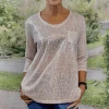 La Strada Sequin Linen Cotton Viscose Loose Quarter Sleeve Top