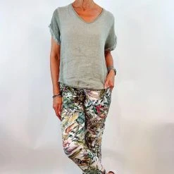 La Strada LSP21-70-220 Green Leafy Crinkle Pant