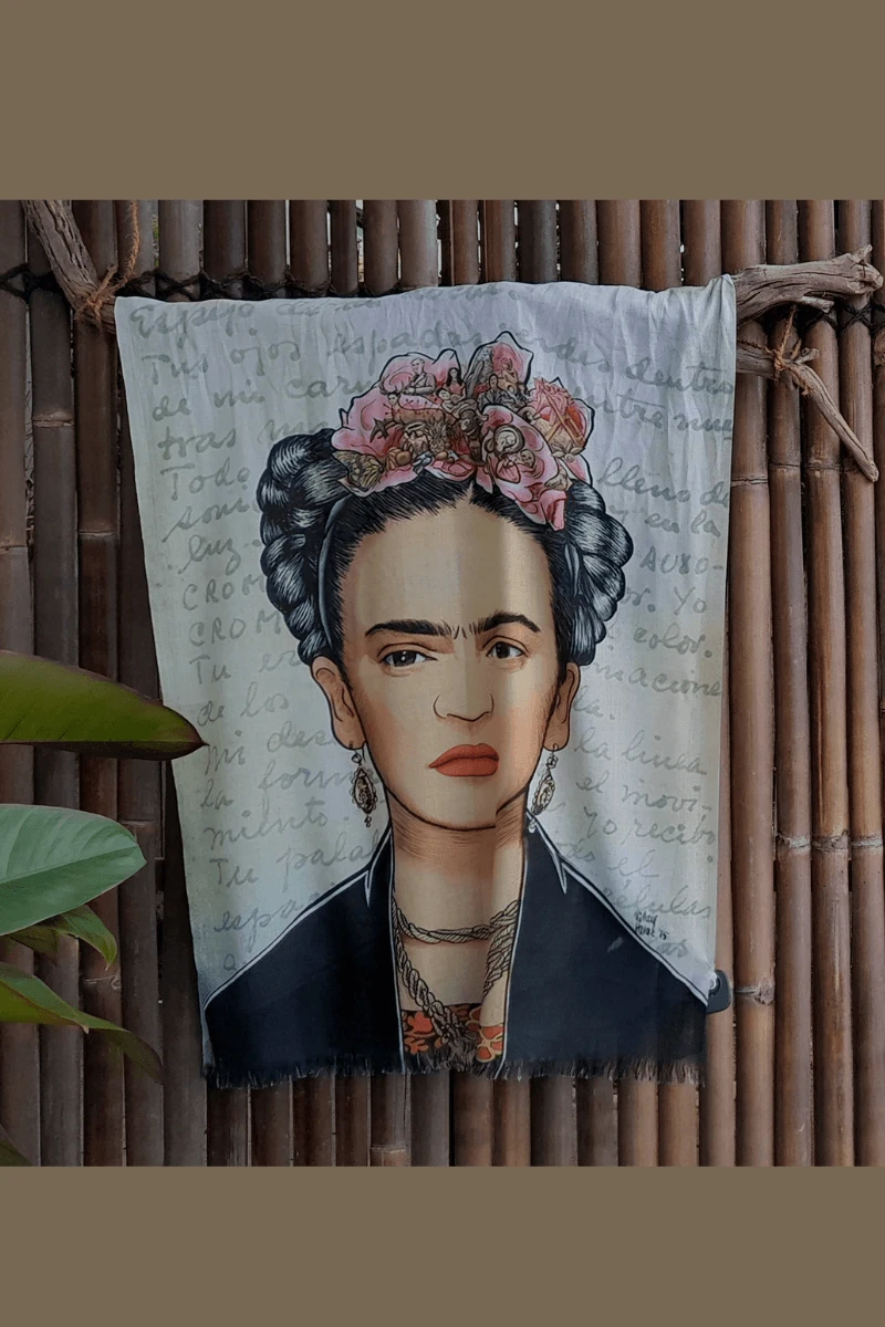Zura Frida Kahlo 100% Cotton Scarf - Pink Roses In Hair - Image 2