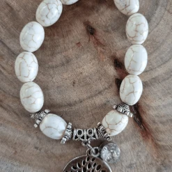 Ivys Tree Of Life White Marble Silver Plated Beaded Bracelet