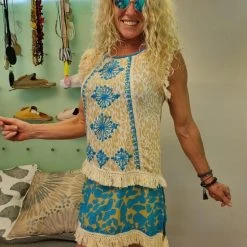 OZ RESORT Aqua Blue Sleeveless Kaftan Soft Rayon Top