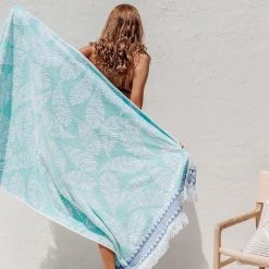 Bambury Mili Beach Towel Aqua Fringe