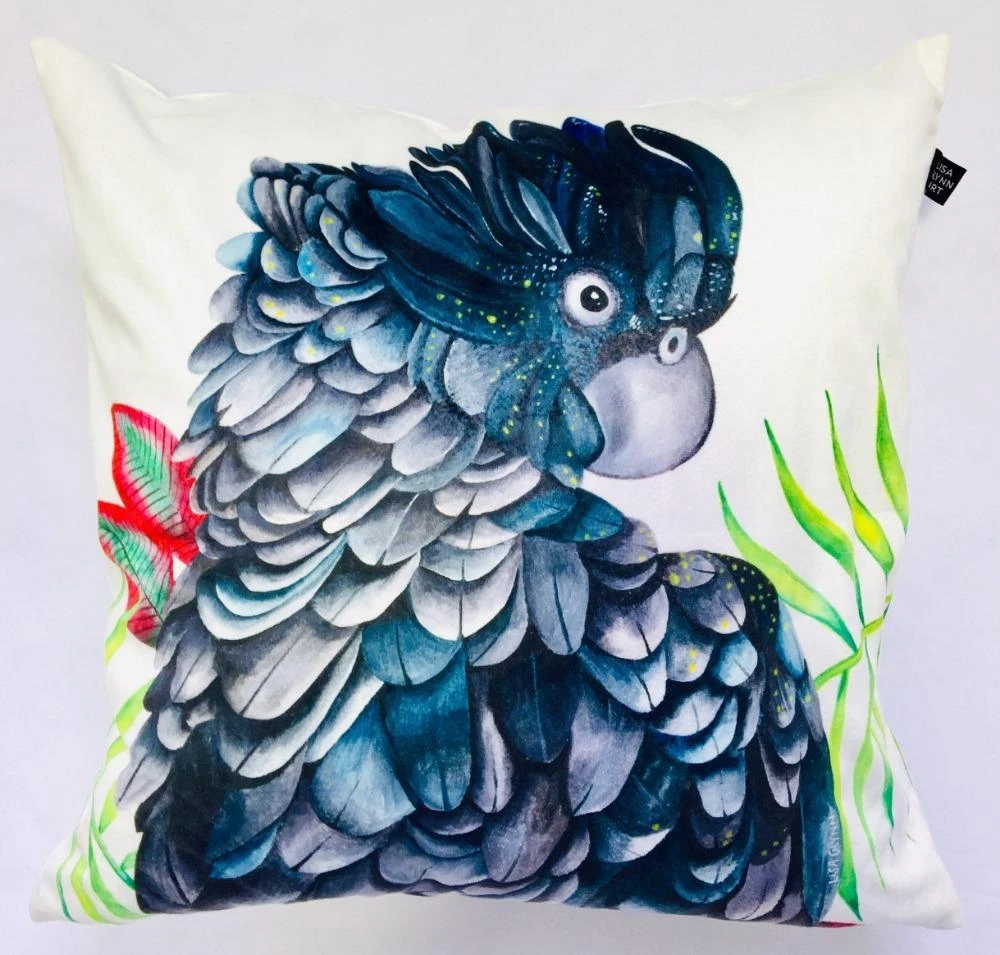 Lisa Glynn Black Cockatoo Cushion Cover 45 X -45cm Soft Plush Double Sided - Image 2