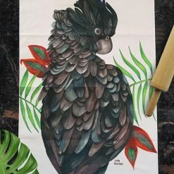 Lisa Glynn Black Cockatoo Tea Towel 100% Cotton