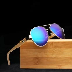 Chanj Sunglasses Aviators In Four Great Colours UV400 Polarized Lens Wooden Arms