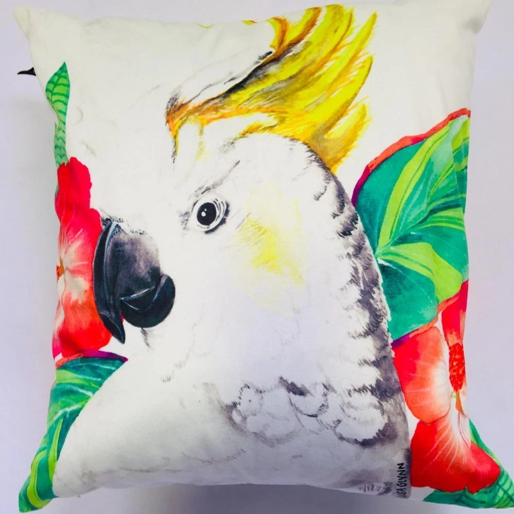 Lisa Glynn Cockatoo With Hibiscus Cushion Cover 45 X -45cm Soft Plush Double Printed - Image 2