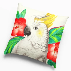 Lisa Glynn Cockatoo With Hibiscus Cushion Cover 45 X -45cm Soft Plush Double Printed