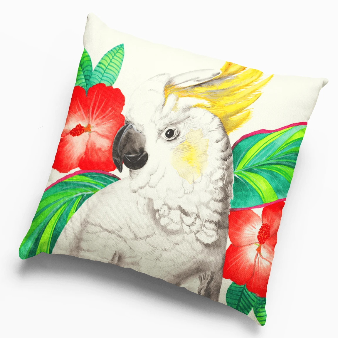 Lisa Glynn Cockatoo With Hibiscus Cushion Cover 45 X -45cm Soft Plush Double Printed