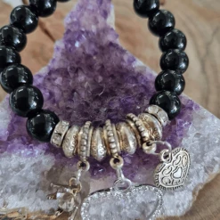 Ivys Zuconic Diamond Love Heart Black Glass Bracelet