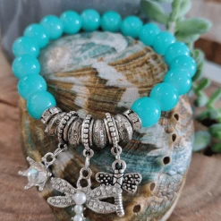 Ivys Dragon Fly Aqua Silver Plated Beaded Bracelet