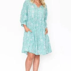 One Summer Boho Cotton Aqua Turquoise Dress
