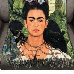 Zura Frida Kahlo Scarf Reversable Wool Scarf - Panther Monkey