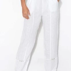La Strada LSP19-243 Italian Linen White Pants