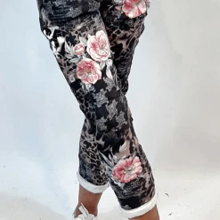 La Strada Jogger Stretch Pink Animal Pant