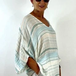 La Strada LST21-920 Stripy Kaftan Cheesecloth - Celeste