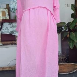 LSD21-999P La Strada Fringe Candy Pink Linen Dress