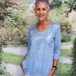 LST22-49 La Strada Linen Cotton Viscose Sequin Top