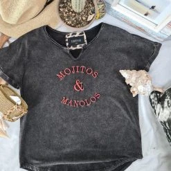 Mojitos & Manolos Charcoal V Neck T-Shirt Refuge Denim