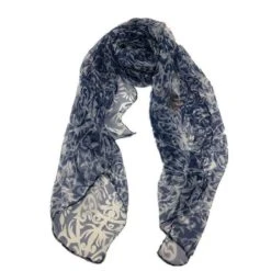 Zura Navy White Print Scarf 100% Silk Single PSU280
