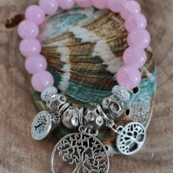 Ivys Pink And Silver Plated Tree Of Life Bracelet