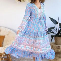 S0300-75 Salty Bright Blue Floral Dress