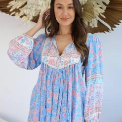 S0485-75 Salty Bright Blue & Pink Rayon Print