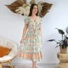 Salty Bright S0442-38 Long Mint & Orange Floral Boho Dress