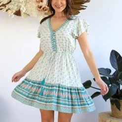 Salty Bright Floral Dress S0430A-108 Rayon Above The Knee Dress