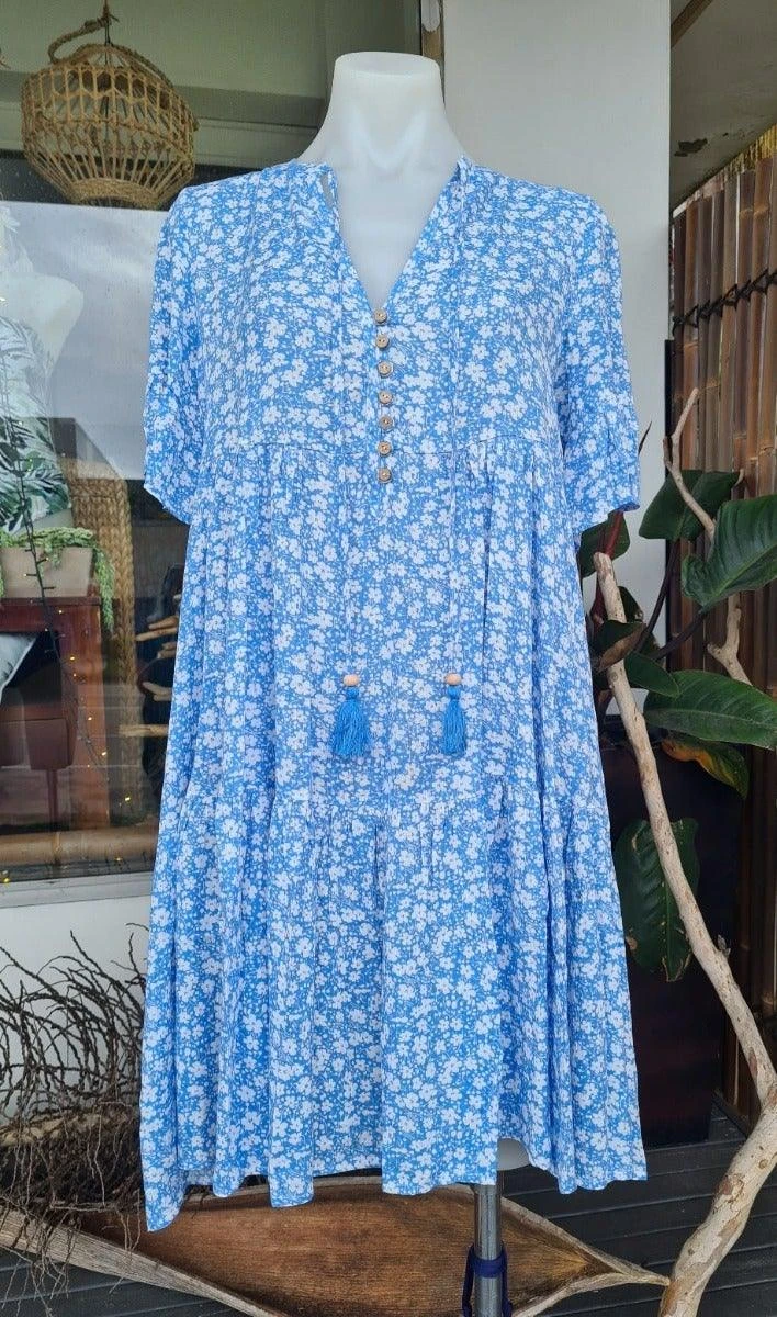 Salty Bright S0427-113 Cornflour Blue Floral Rayon Dress