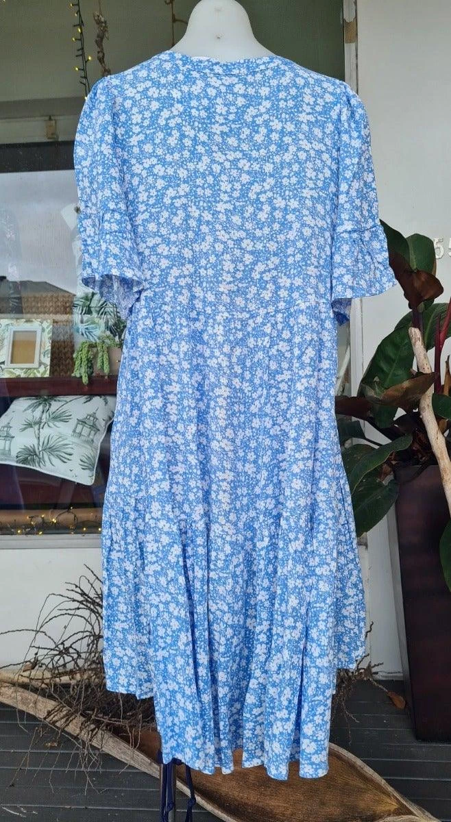 Salty Bright S0427-113 Cornflour Blue Floral Rayon Dress - Image 2