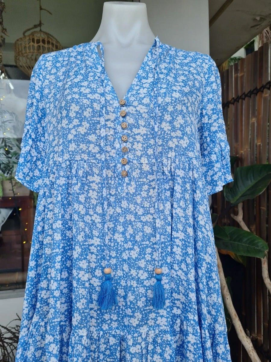 Salty Bright S0427-113 Cornflour Blue Floral Rayon Dress - Image 3