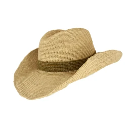 Sundaise SH342 Courtney Raffia Cowboy Olive Stripe Hat