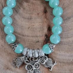 Ivys Silver Plated Owl Aqua Glass Bracelet