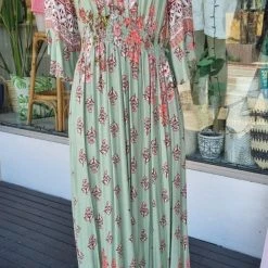 Silver Wishes D8474A Long Rayon Maxi Olive Floral Dress