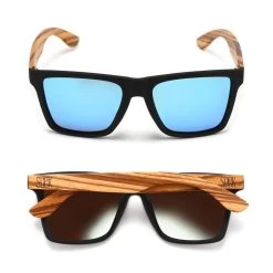 Soek FORRESTERS -Black Sustainable Sunglasses With Walnut Wooden Arms And Blue Polarized Lens - Adult