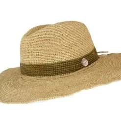 Sundaise SH342 Courtney Cowboy Olive Stripe Raffia Hat