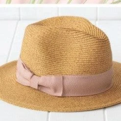 Sundaise SH370 Emma Panama Girl's Hat With Blush Ribbon Natural