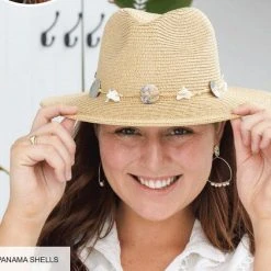 Sundaise SH416 Megan Panama Hat - Natural With Shells