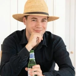 Sundaise SH479 Francis Panama Raffia Unisex Hat - Natural With Brown Belt