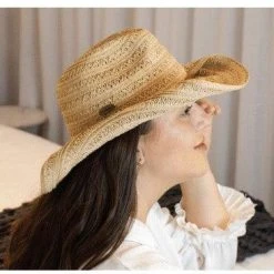 Sundaise SH503 Alenka Cowboy Raffia Soutache Hat Natural
