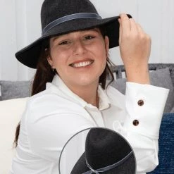 Sundaise SWH51 Rose 100% Wool Felt Panama Hat - Black Marle