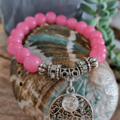Ivys Tree Of Life Pink Silver Plated Beaded Bracelet