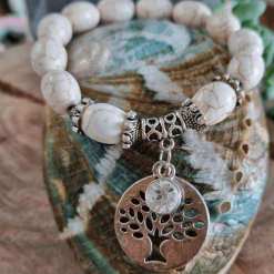 Ivys Tree Of Life White Marble Silver Plated Beaded Bracelet